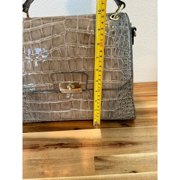 Brahmin Satchel Snake Skin Pattern Leather Bag Purse Gray Tan - Picture 5 of 9